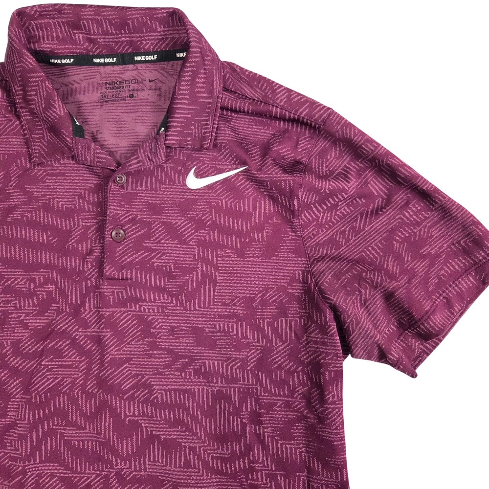 Nike Golf Polo Shirt Mens Small Maroon Excellent Dri-FIT Geometric Short Sleeve